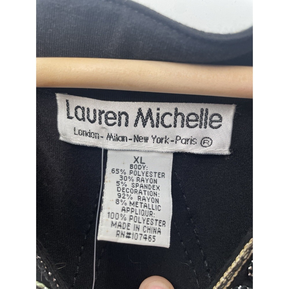 Vintage Lauren Michelle Embroidered Tunic Blouse Size XL Black Long Sleeve NEW - Picture 3 of 6